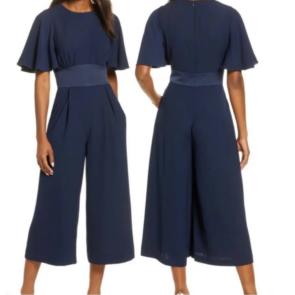 NWOT Eliza J Chiffon Flutter Sleeve Cropped Jumpsuit